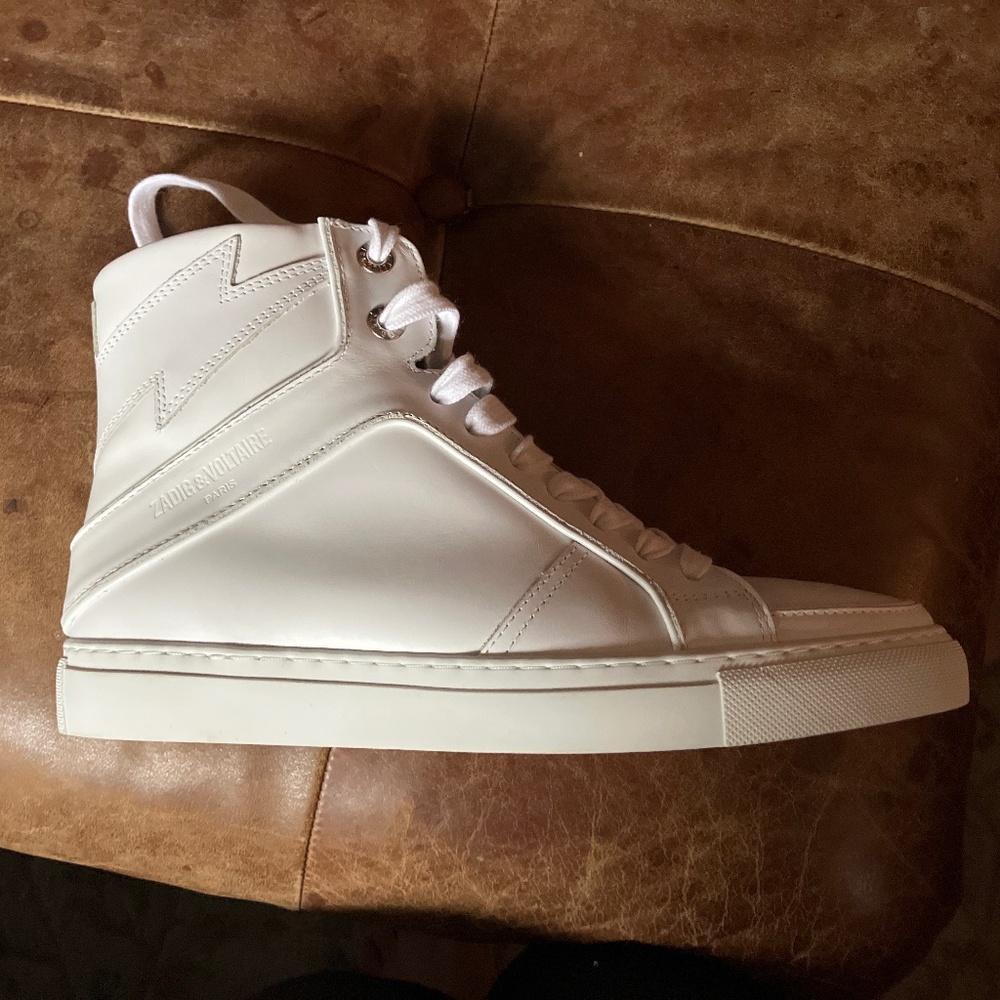 New! Zadig & Voltaire White Flash High Top Sneakers in Leather Euro Sz 38, US 7
